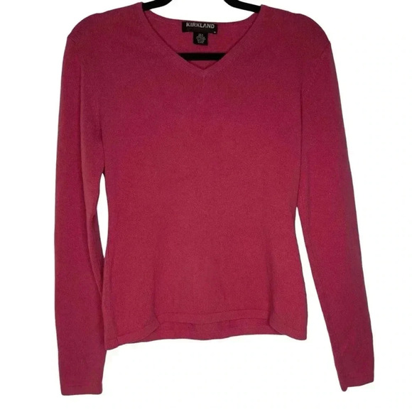 Kirkland Women’s 100% Cashmere V-Neck Long Sleeve Pink Sweater  Size Medium - Picture 1 of 7